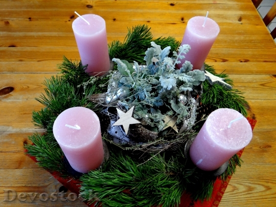 Devostock Advent Wreath Pink Cadles 4K