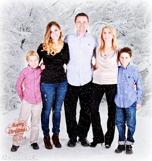 Devostock Family Winter Portrait Togther 4K