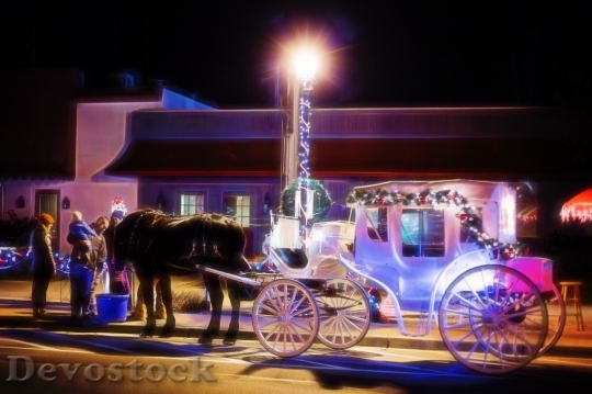 Devostock Horse Carriage Christmas orse 4K