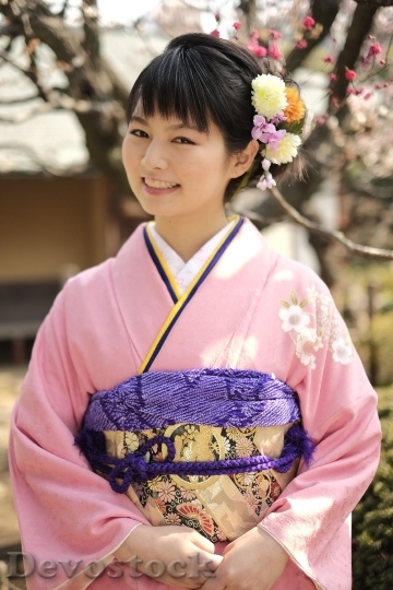 Devostock JAPANESE Girl Traditional Dress KIMONOS Smiling