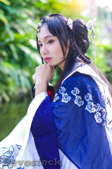 Devostock TAIWANESE WOMAN BLUE HAN Dress