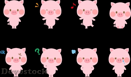 Devostock Pink Pigs Set Facial Expressions