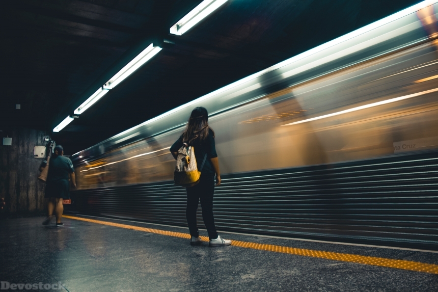Devostock Action Blur Commute Girl Waiting 4k