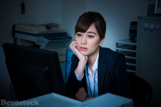Devostock Beautiful Female Girl Work Tired Thinking Office 4k