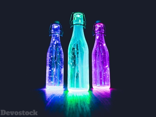 Devostock Bottles Light Colorful Dark 4k