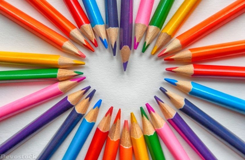 Devostock Colored Pencil Heart Shaped Education Knowledge 4k