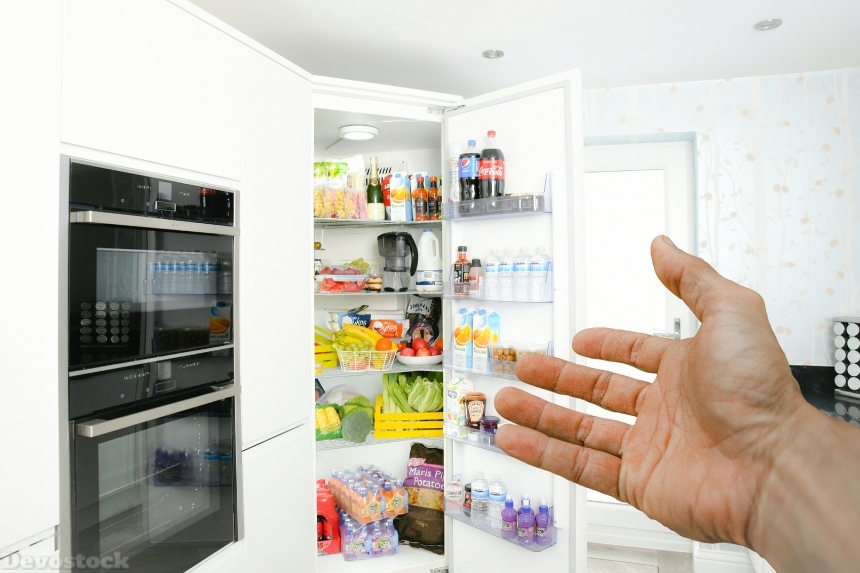 Devostock Food Hand Open Refrigrator Kitchen Fresh Vegitables 4k