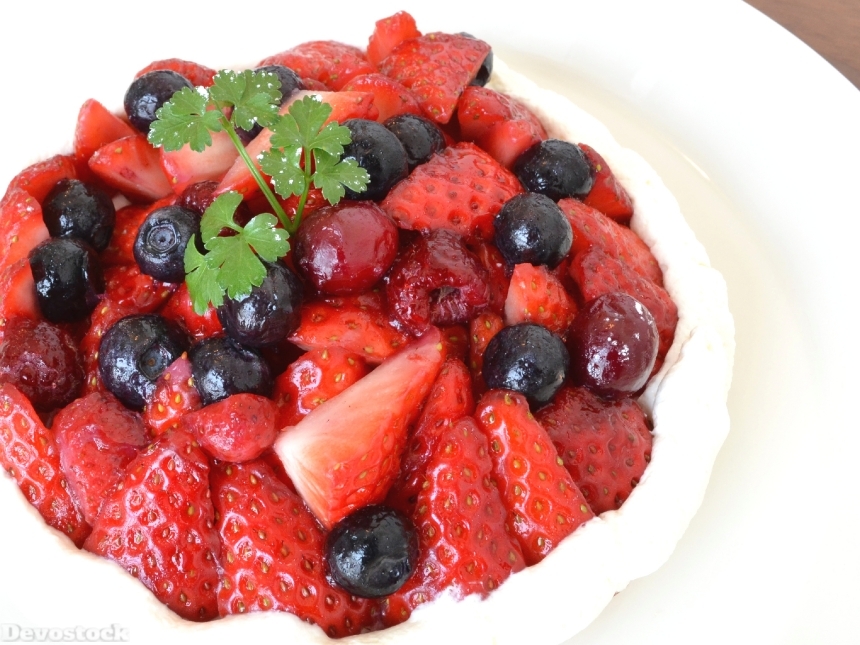 Devostock Food Sugar Sweet Strawberry Blueberry Cake 4k