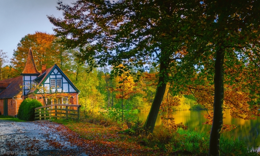 Devostock Germany Autumn Houses Rivers Ahausen Lower Saxony 4k