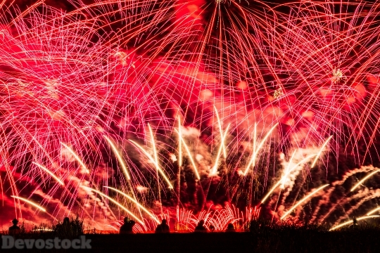 Devostock Huge People Shadow Fireworks Red 4k
