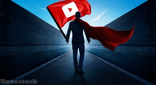 Devostock Man With Youtube Flag Ju 4K