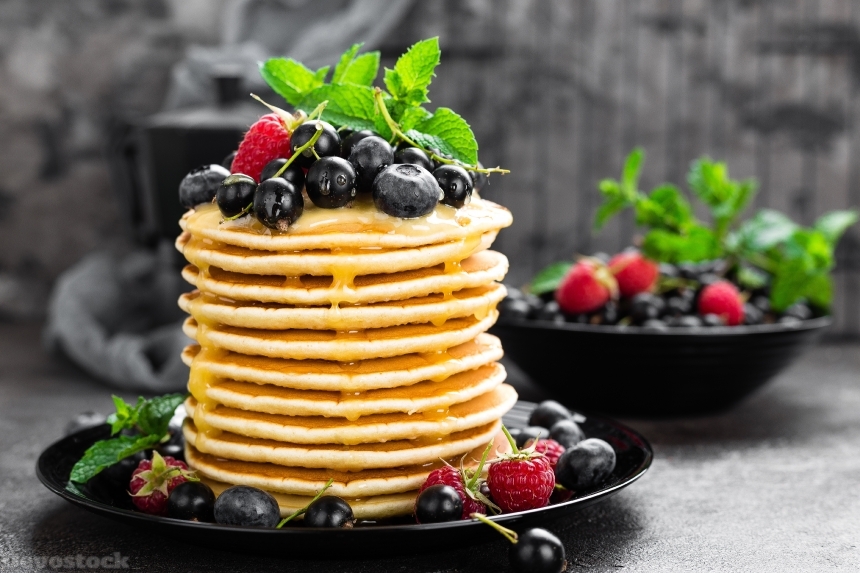 Devostock Pancake Sweet Berries Mint Honey Berry Currant Food 4k