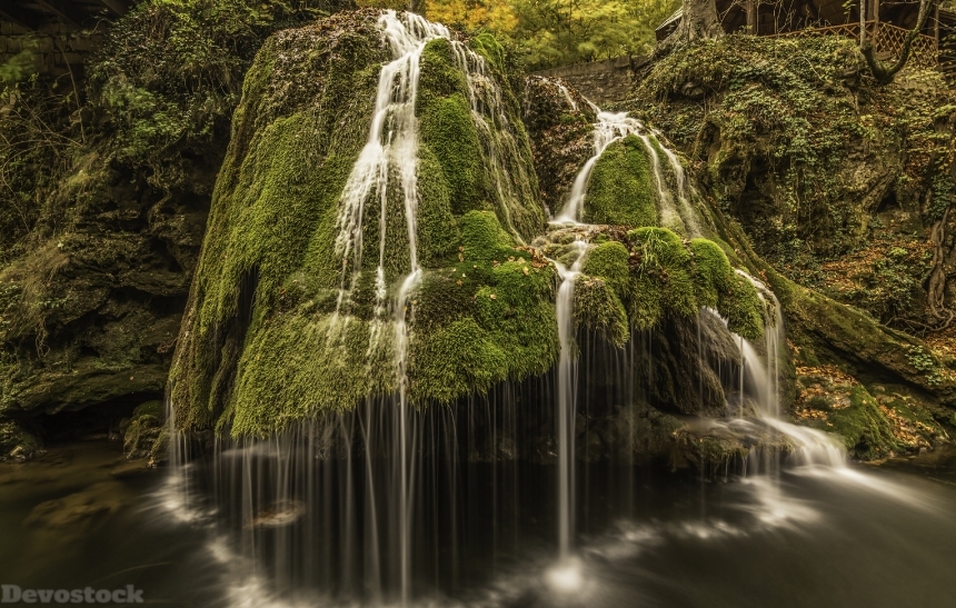 Devostock Romania Waterfalls Bigar Waterfall Crag Moss 4K