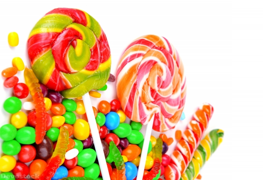 Devostock Sweets Candy Lollipop White Background 4K