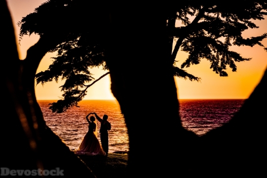 Devostock Weeding Couple Beach Silhouette Dw 4K