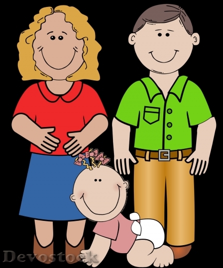 Devostock Cartoon family with little girl