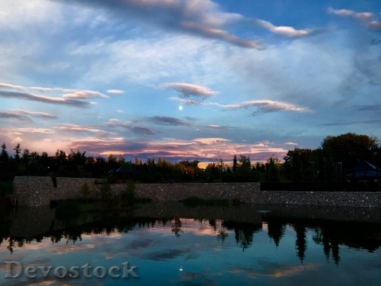 Devostock Reflection Pond Sundown Sunset