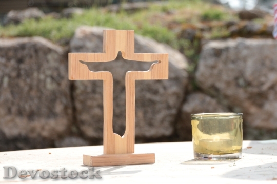 Devostock Cross Altar Candle Worship