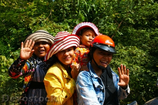 Devostock Women Motorbike Ride Smiling