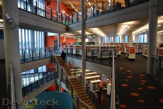 Devostock Library Books Floors Stairs HD