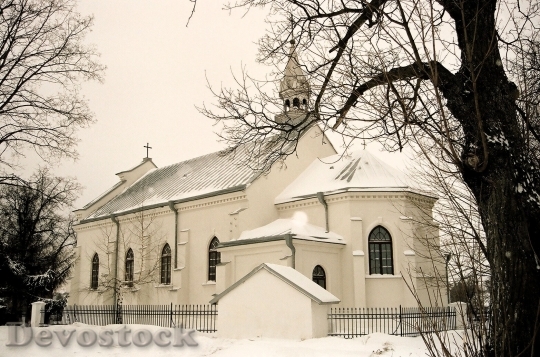 Devostock Church Winter Poland Chritmas 4K