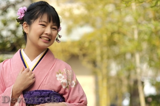 Devostock JAPANESE Girl Traditional Dress KIMONOS Smiling 3