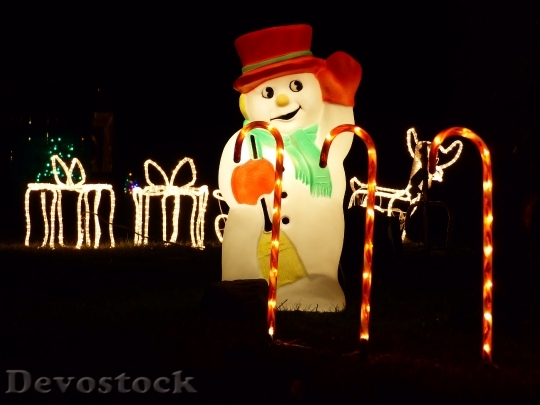 Devostock Snowman Christmas Light Grden 4K