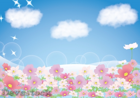 Devostock Background Of Clouds Flowers Blue Sky