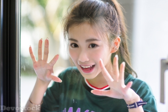 Devostock Asian Cute Teen Girl Scaring 4k