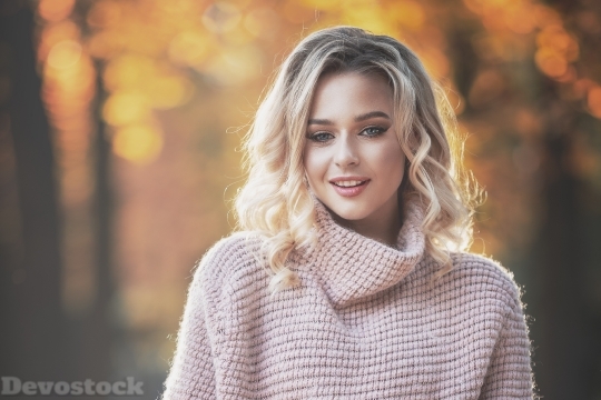 Devostock Beautiful Girl Blond Colorful  Autumn 4k