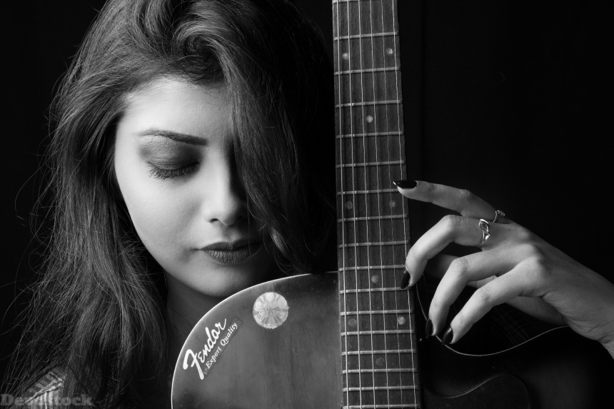 Devostock Beautiful Indian Girl Guitar Compassion Music 4k