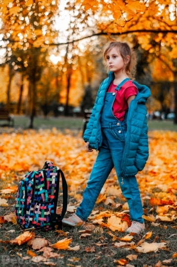 Devostock Beautiful Little Girl Blond Nature Backpack 4k