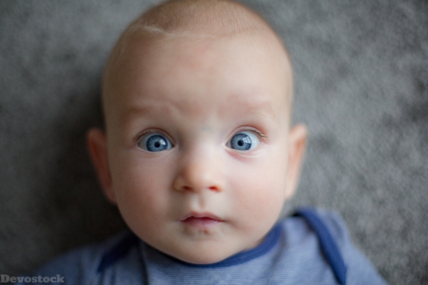 Devostock Blonde Cute Baby Blue Eyes Opened Surprised 4k