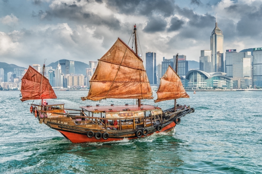 Devostock City View Ships Sailing Hong Kong China Kowloon Victoria Harbor 4k