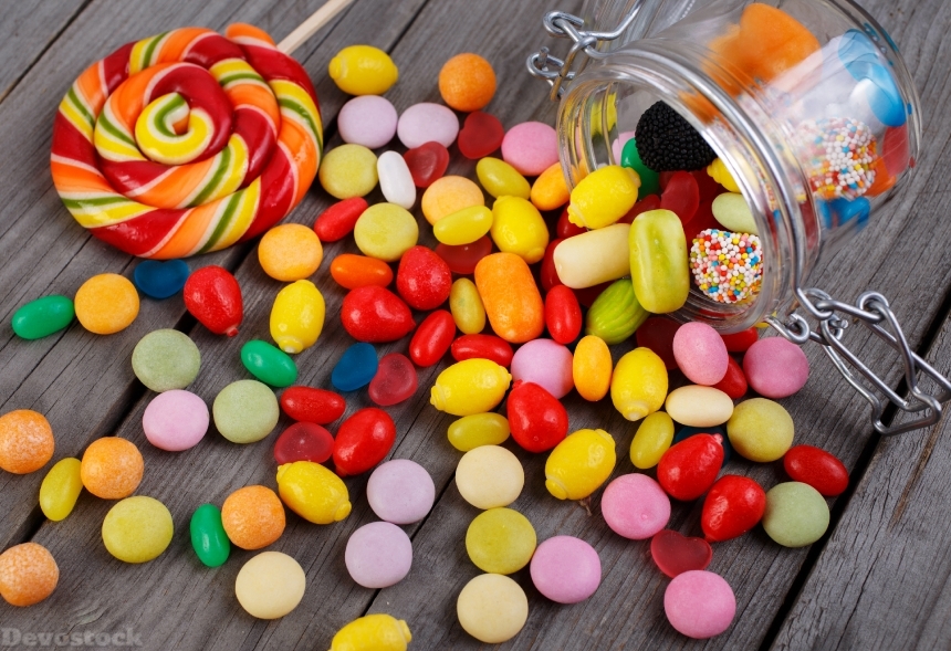 Devostock Colorful candies in jar