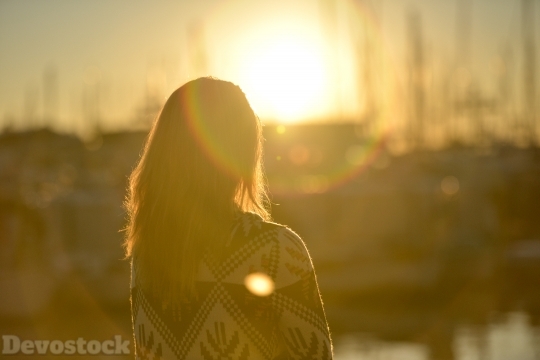Devostock Dawn Sunset Girl Backside Nature 4k