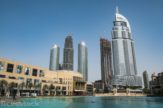 Devostock Dubai Mall Sea Skyscrapers City 4k