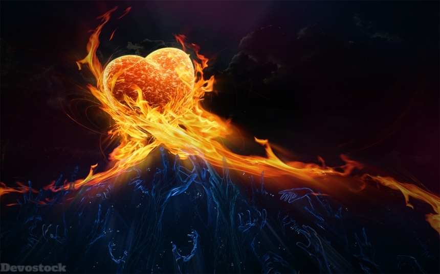 Devostock Fire Flame Heart Water 4k