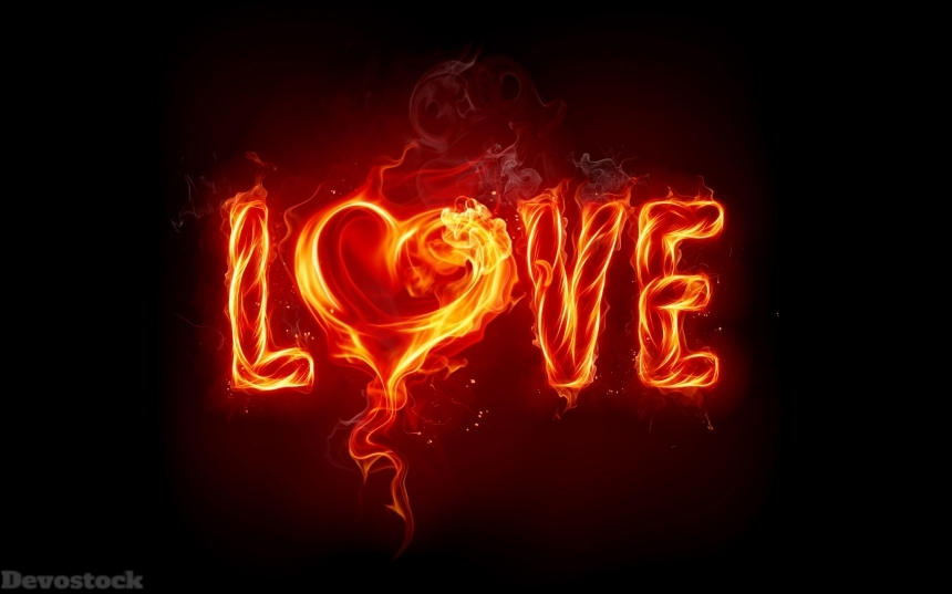Devostock Fire Flame Word Love Compassion Heart Sign 4k