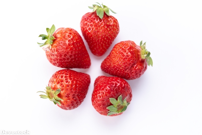 Devostock Fruits Food Five Healthy Strawberry White Background Two Sorts 4k