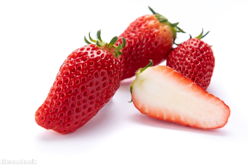 Devostock Fruits Food Healthy Strawberry White Background Two Sorts Split 4k