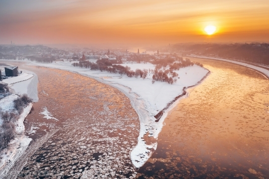Devostock Kaunas River City Winter Snow Sunlight Id 4K