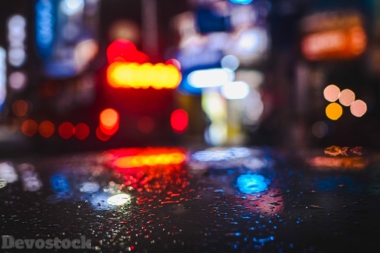 Devostock Lights City Night Raining Blur 4k