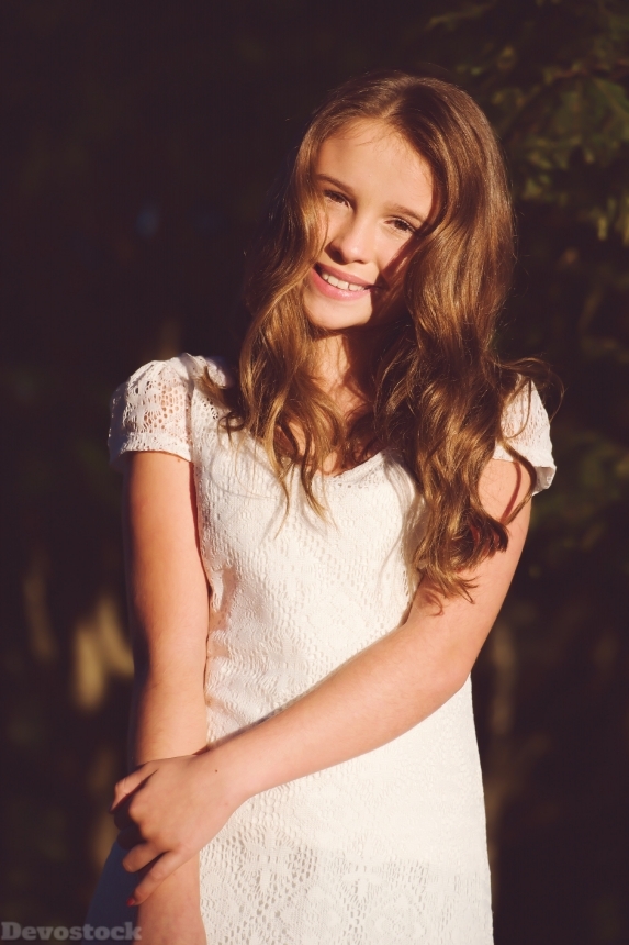 Devostock Little Girl Attractive Beautiful Beauty White Dress 4K