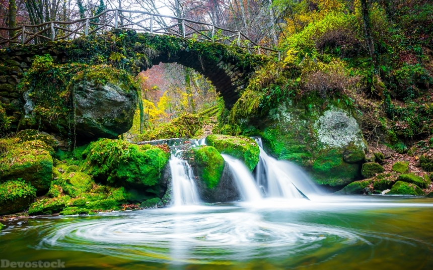 Devostock Luxembourg Rivers Waterfalls Bridges Stones Autumn Mullerthal Region Moss Nature 4k
