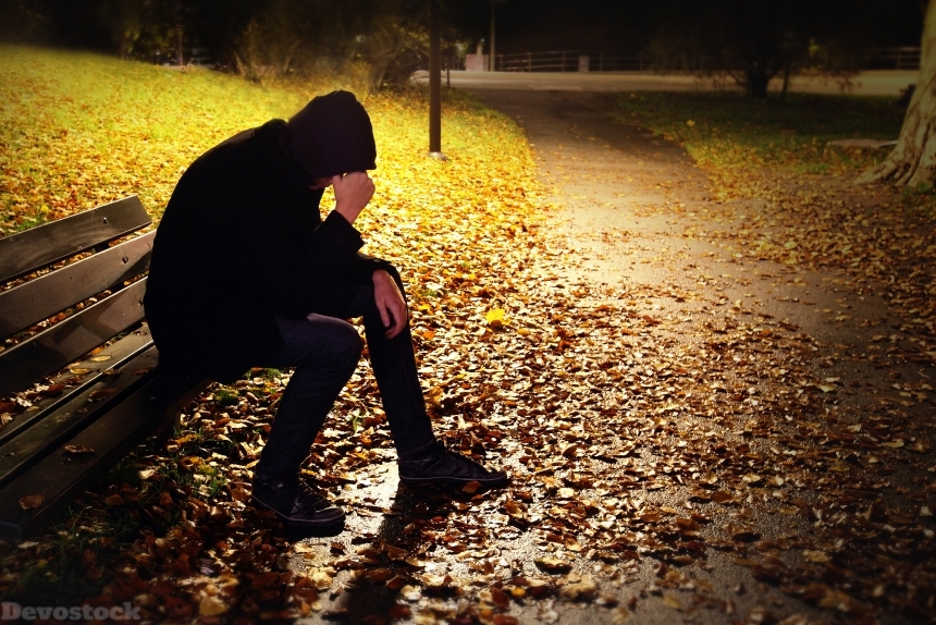 Devostock Man Nature Autumn Thinking Stressed Memories Sadness 4k