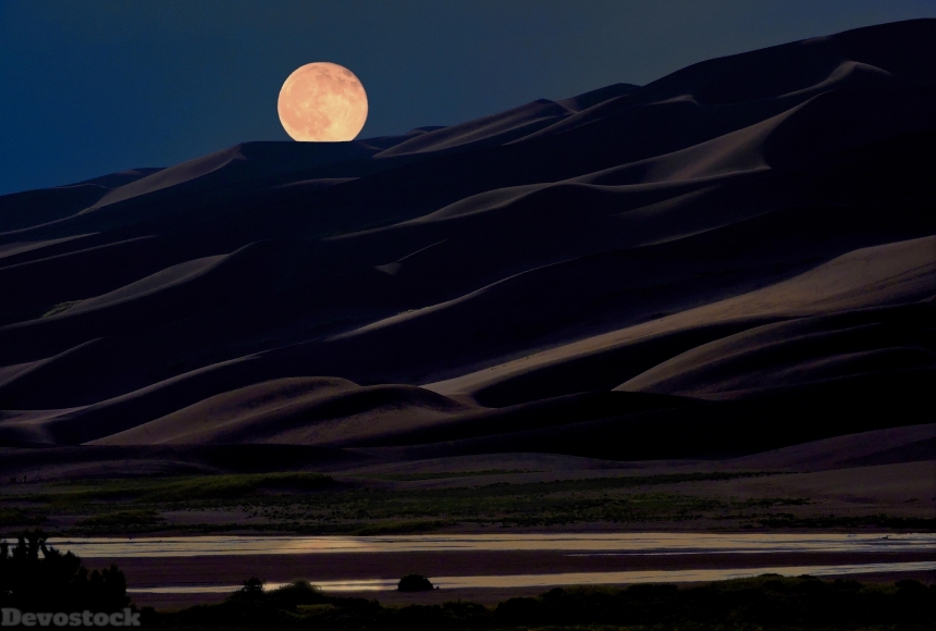 Devostock Nature Night Moon Desert Dark Sand 4k