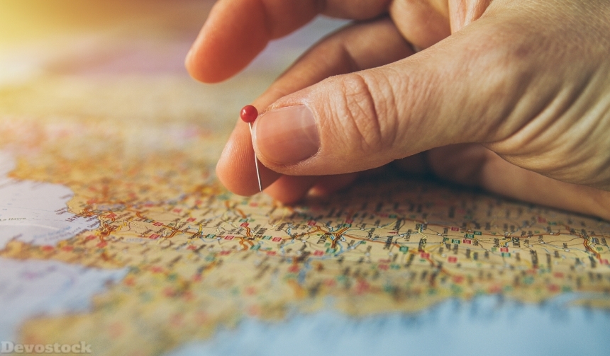 Devostock Pin Hand Map Travel World Plan 4k