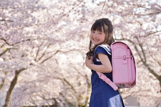 Devostock School Girl Japan Smiling Kid Nature Spring 4k