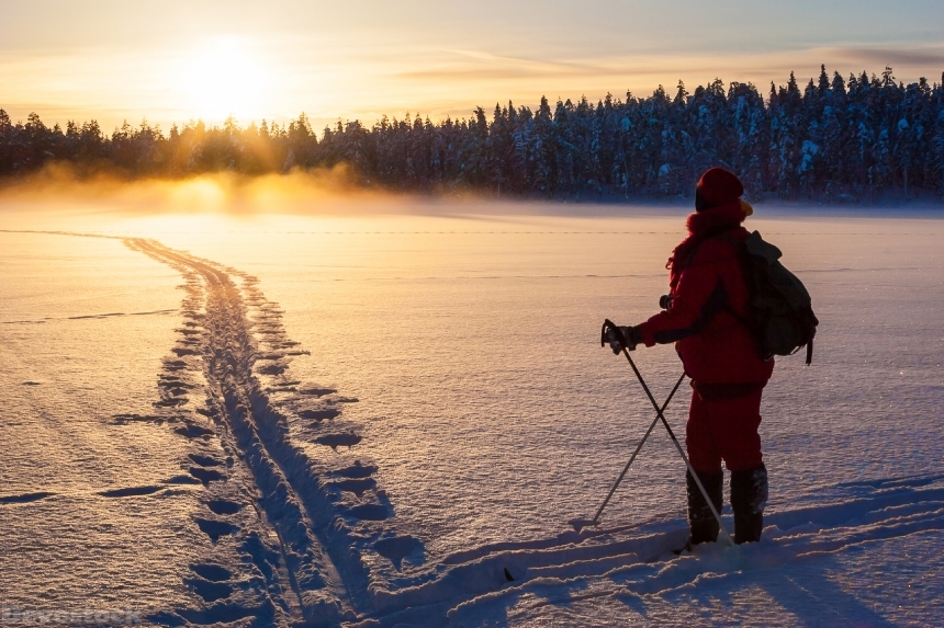 Devostock Sport Man Winter Sunrises And Sunsets Forests Skiing Snow 4K